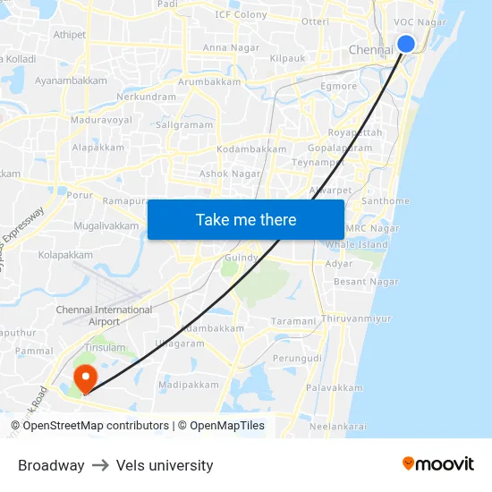 Broadway to Vels university map
