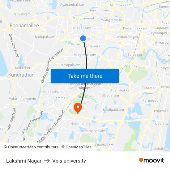 Lakshmi Nagar to Vels university map