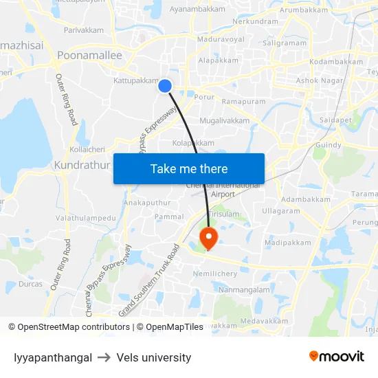 Iyyapanthangal to Vels university map