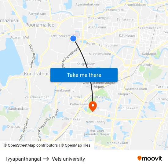 Iyyapanthangal to Vels university map