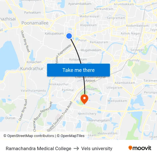 Ramachandra Medical College to Vels university map