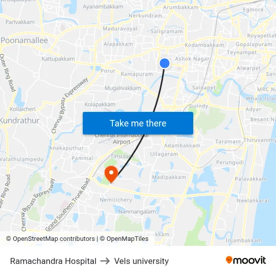 Ramachandra Hospital to Vels university map