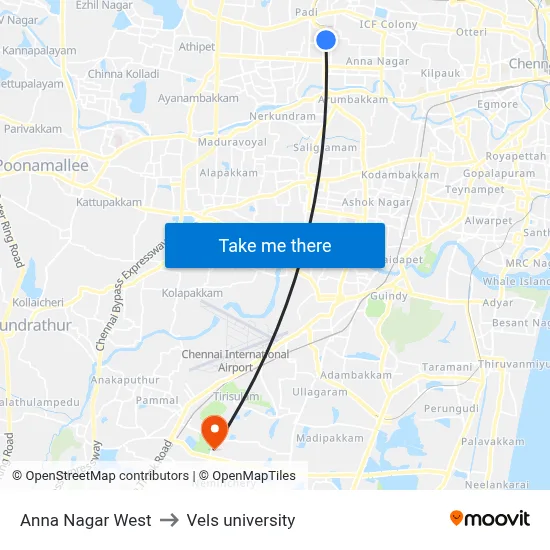 Anna Nagar West to Vels university map