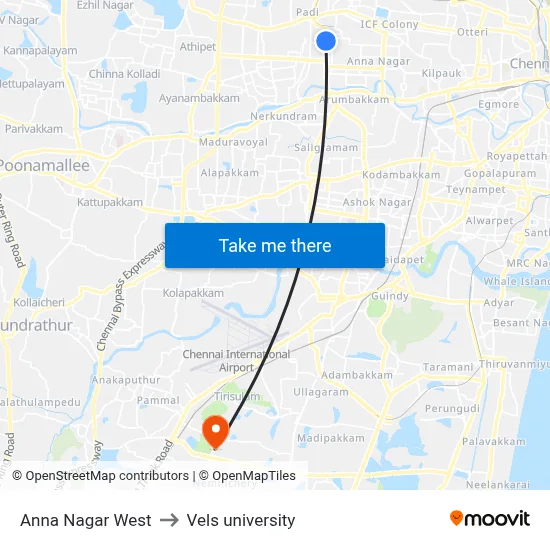 Anna Nagar West to Vels university map