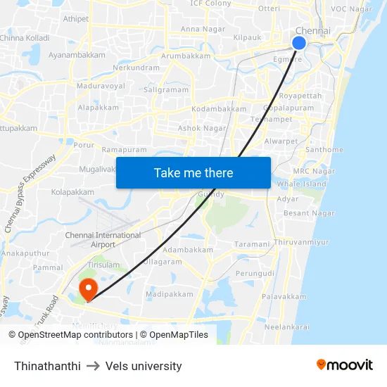 Thinathanthi to Vels university map