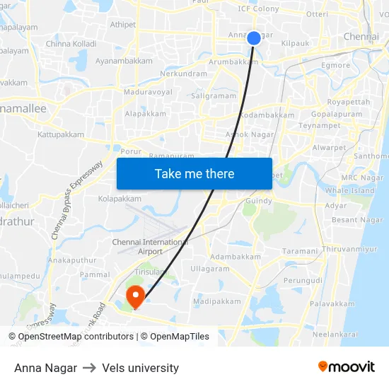 Anna Nagar to Vels university map