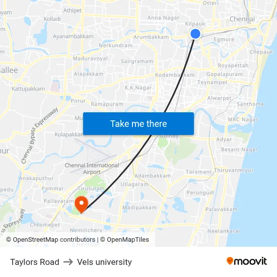 Taylors Road to Vels university map