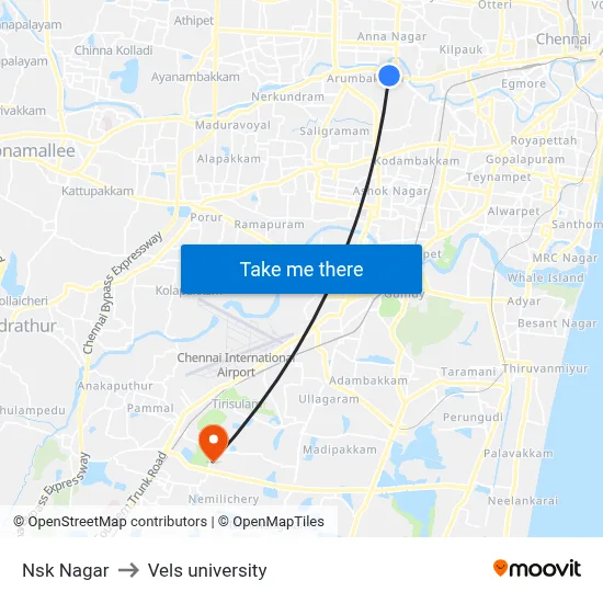 Nsk Nagar to Vels university map