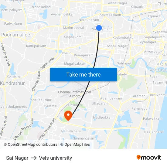 Sai Nagar to Vels university map