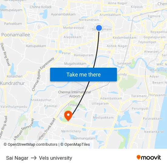 Sai Nagar to Vels university map