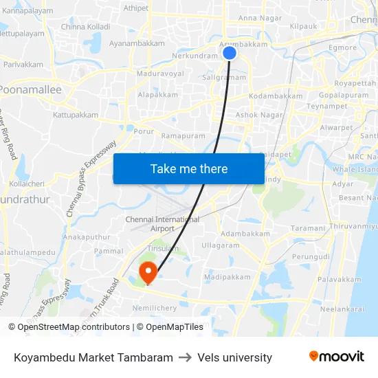 Koyambedu Market Tambaram to Vels university map
