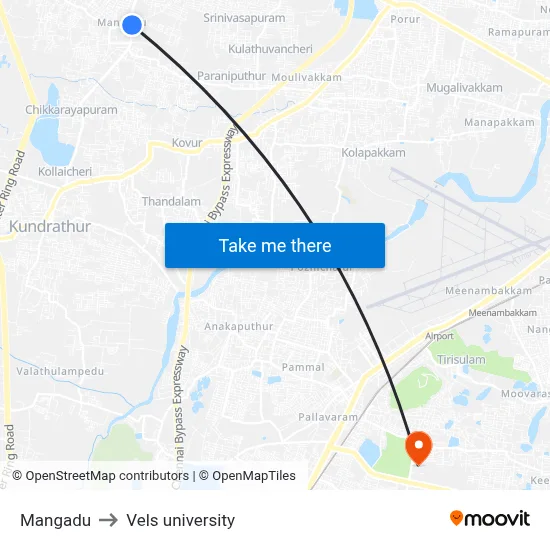 Mangadu to Vels university map