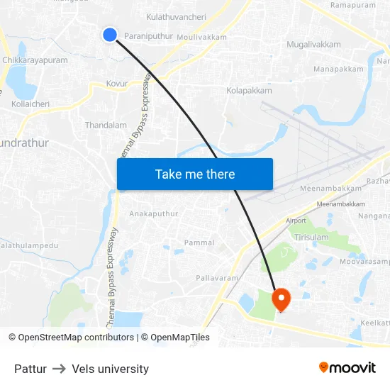 Pattur to Vels university map