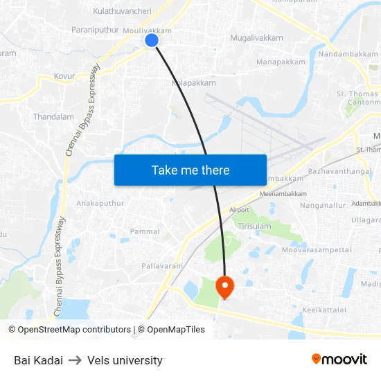 Bai Kadai to Vels university map