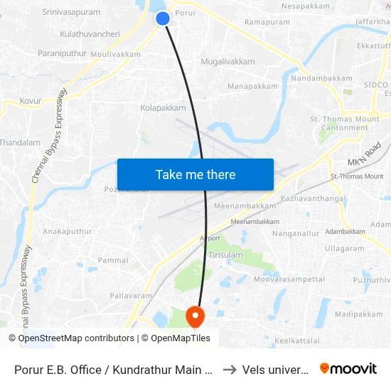 Porur E.B. Office / Kundrathur Main Road to Vels university map
