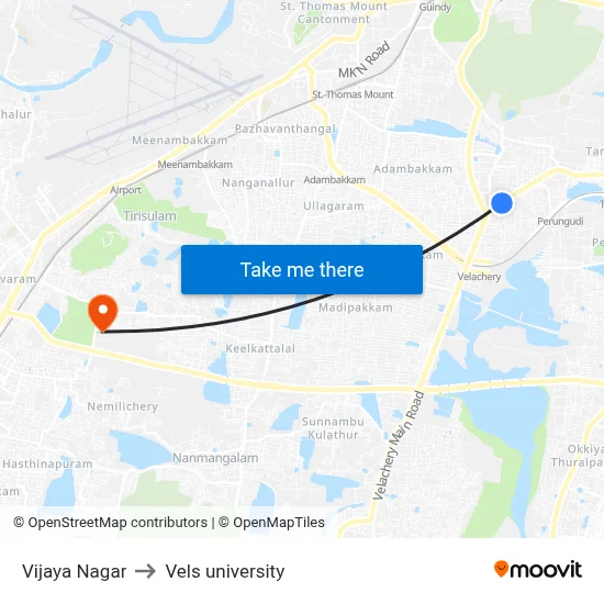 Vijaya Nagar to Vels university map