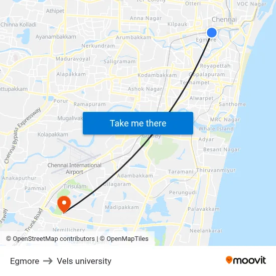 Egmore to Vels university map