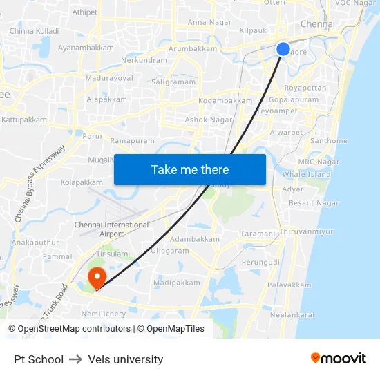 Pt School to Vels university map