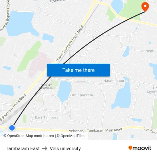 Tambaram East to Vels university map