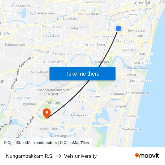 Nungambakkam R.S. to Vels university map