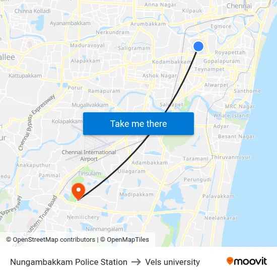 Nungambakkam Police Station to Vels university map