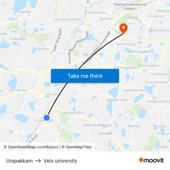 Urapakkam to Vels university map