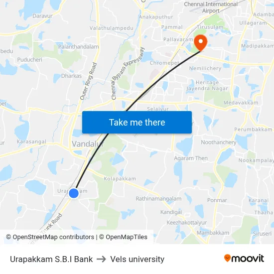 Urapakkam S.B.I Bank to Vels university map