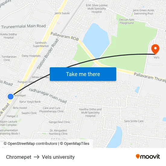 Chromepet to Vels university map