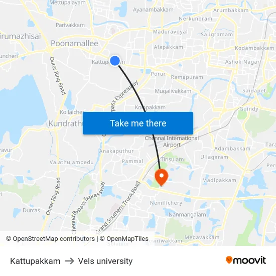 Kattupakkam to Vels university map