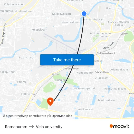 Ramapuram to Vels university map