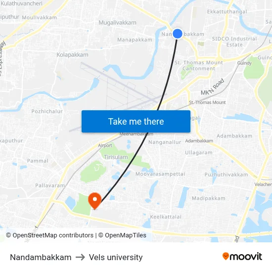 Nandambakkam to Vels university map
