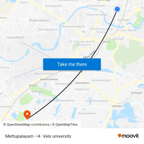 Mettupalayam to Vels university map