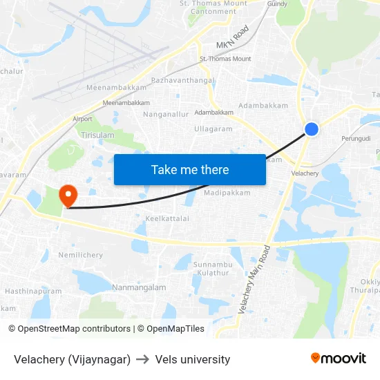 Velachery (Vijaynagar) to Vels university map
