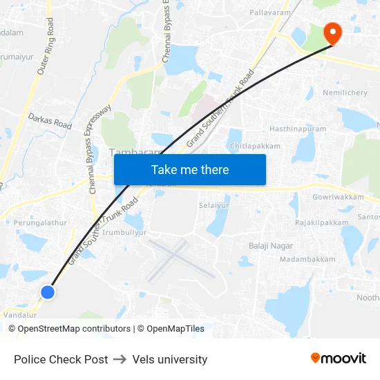 Police Check Post to Vels university map