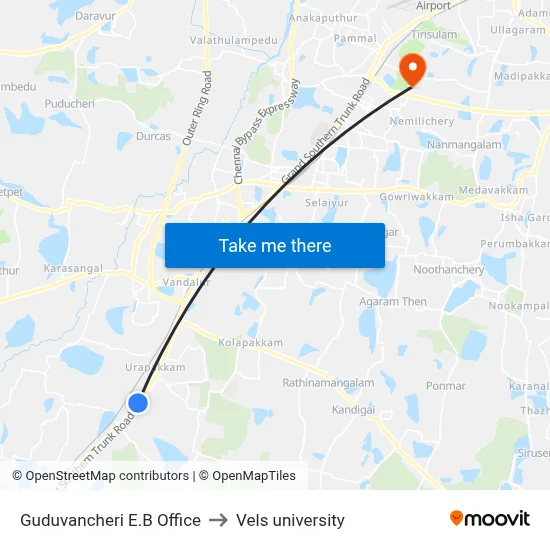 Guduvancheri E.B Office to Vels university map