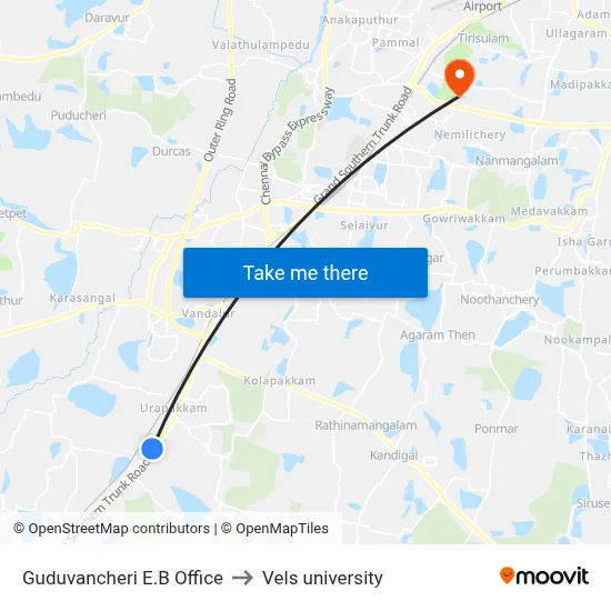 Guduvancheri E.B Office to Vels university map
