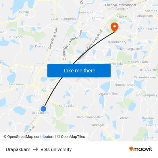 Urapakkam to Vels university map