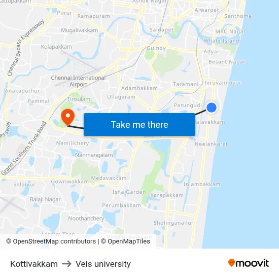 Kottivakkam to Vels university map