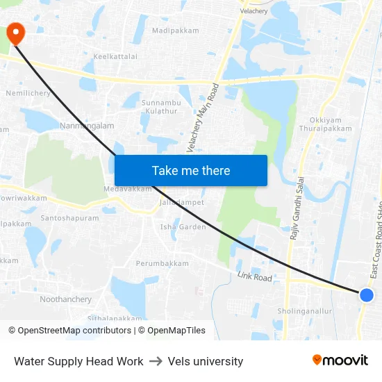 Water Supply Head Work to Vels university map