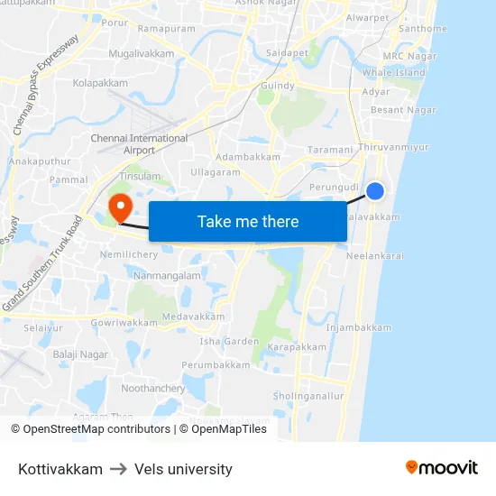 Kottivakkam to Vels university map