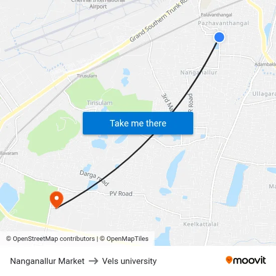 Nanganallur Market to Vels university map
