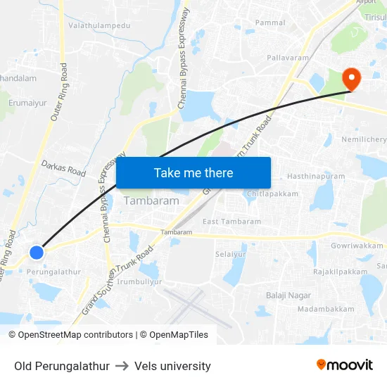 Old Perungalathur to Vels university map