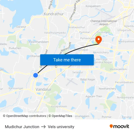 Mudichur Junction to Vels university map