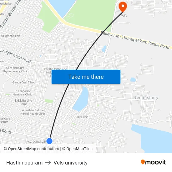 Hasthinapuram to Vels university map