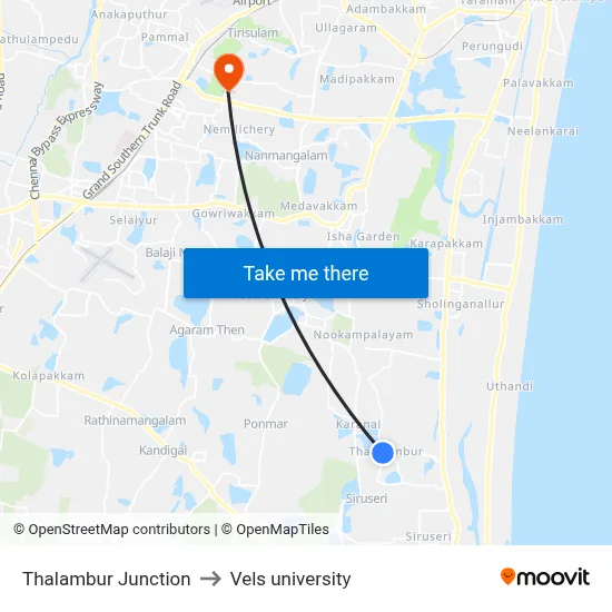 Thalambur Junction to Vels university map