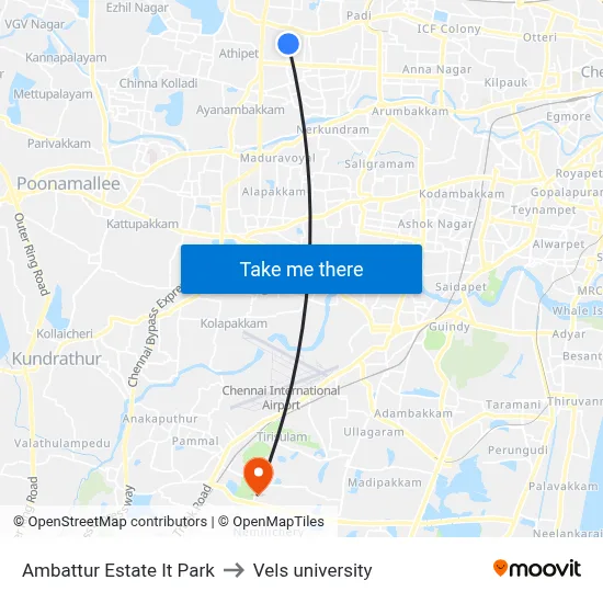 Ambattur Estate It Park to Vels university map