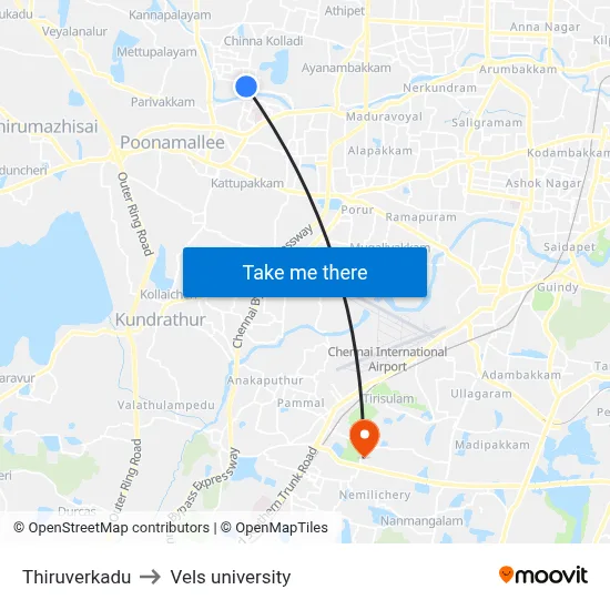 Thiruverkadu to Vels university map