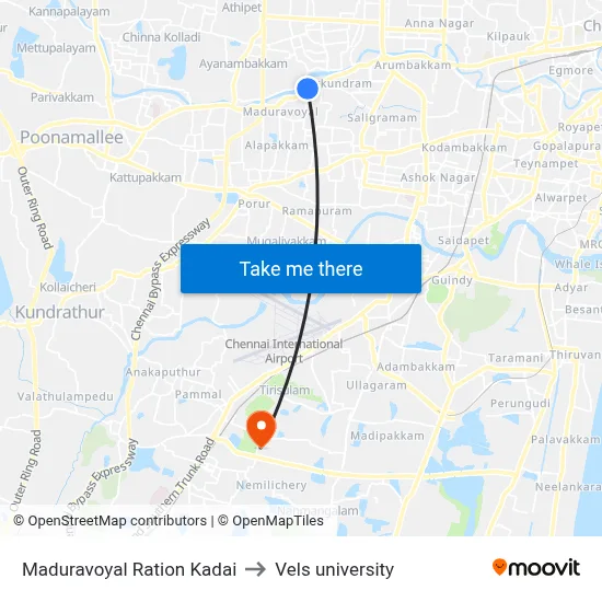 Maduravoyal Ration Kadai to Vels university map