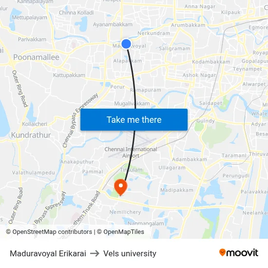 Maduravoyal Erikarai to Vels university map