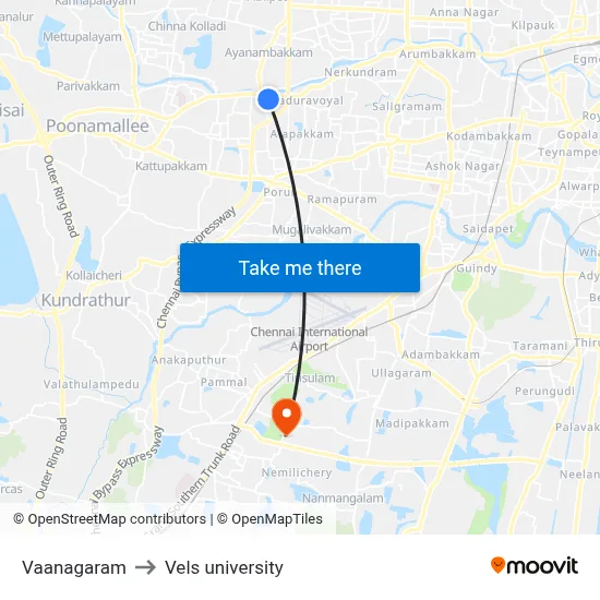 Vaanagaram to Vels university map